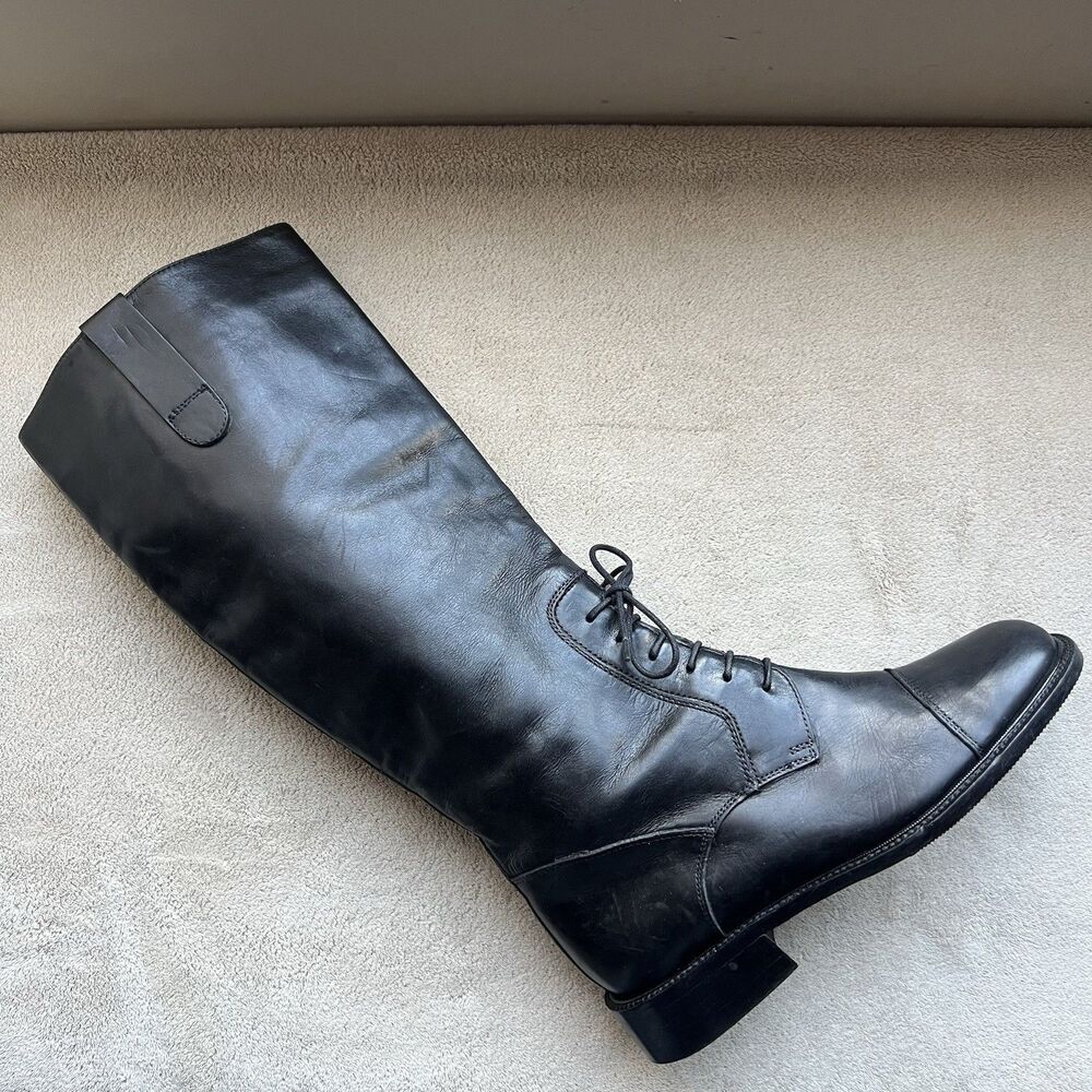 Joan‎ & David Black Leather Lace Up Knee High Tall Riding Boot Women US 6 Italy